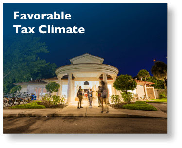 Front of fliping box that reads - Favorable Tax Climate